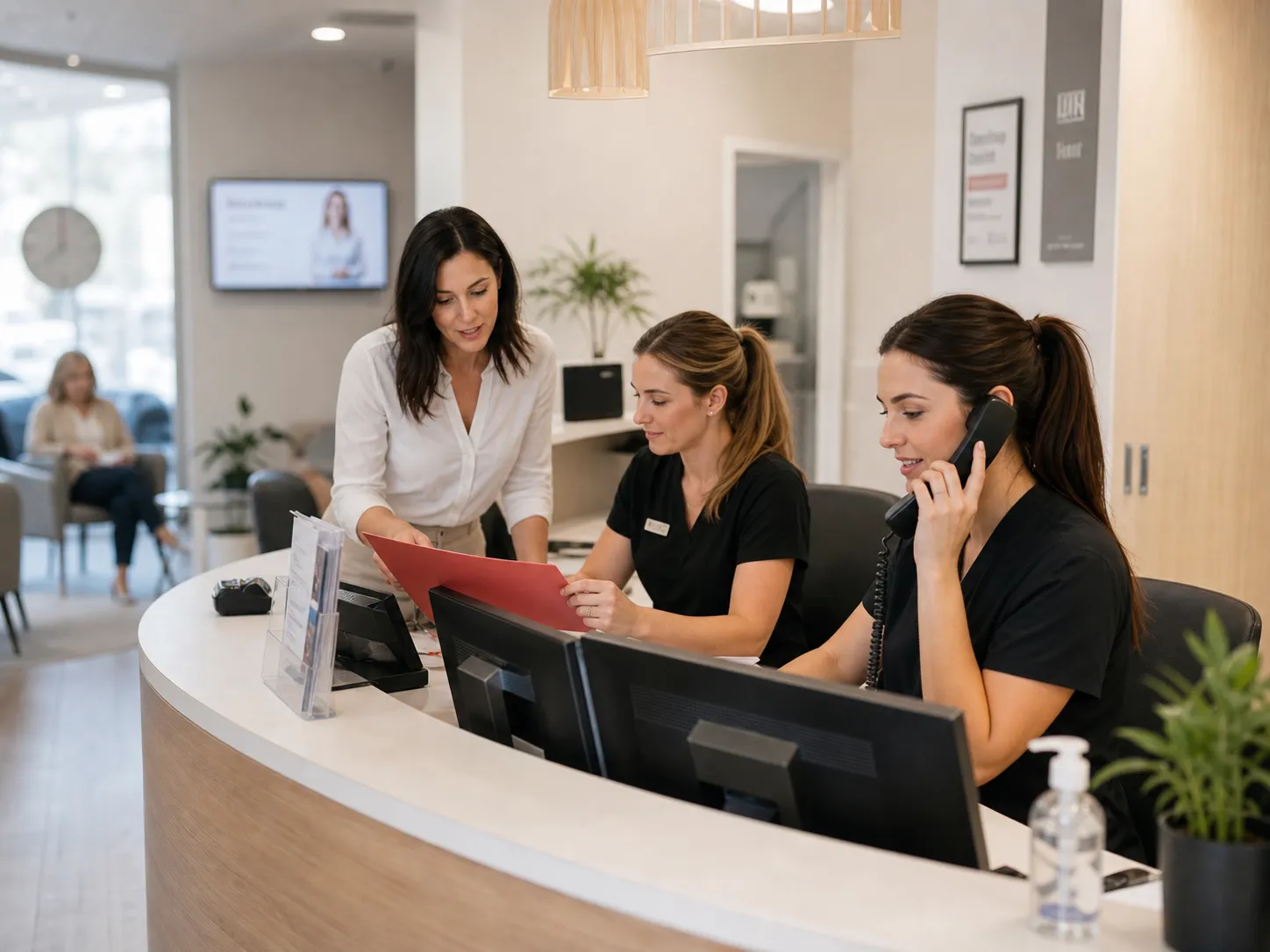 Clinic reception staff coordinating patient appointments